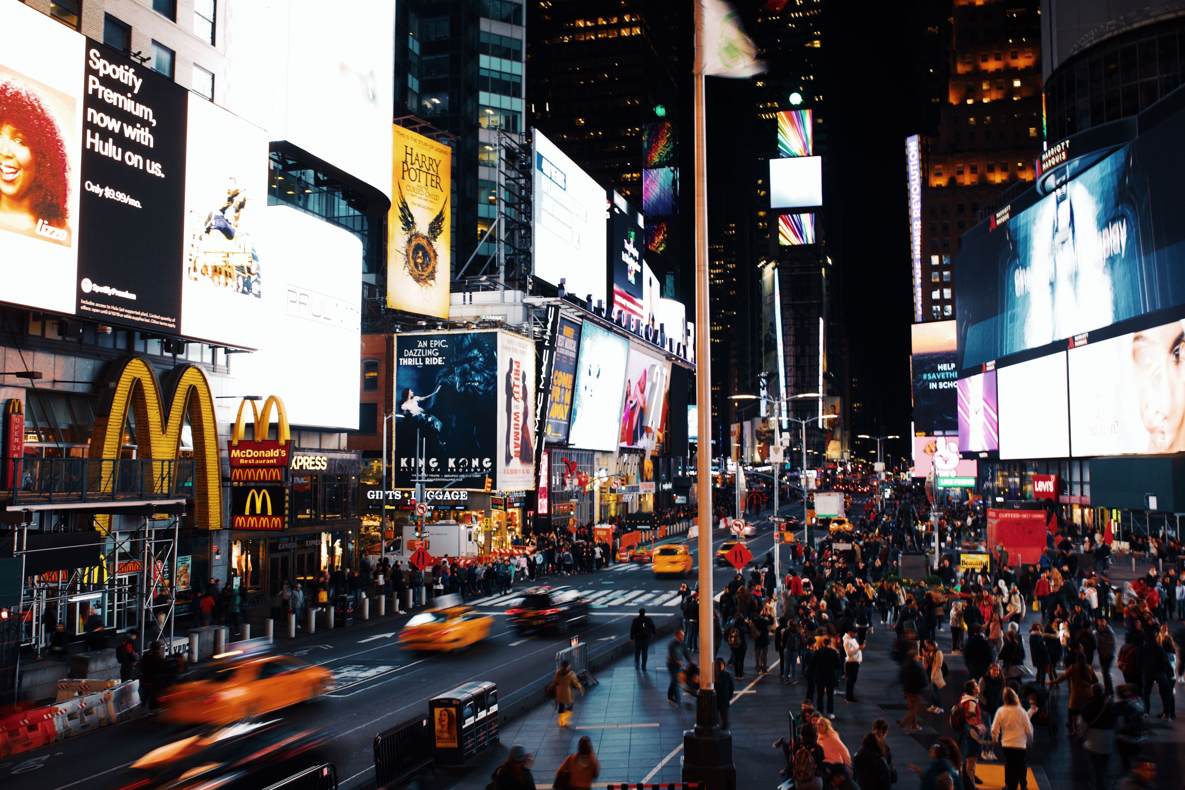 aerial view of Times Square at night